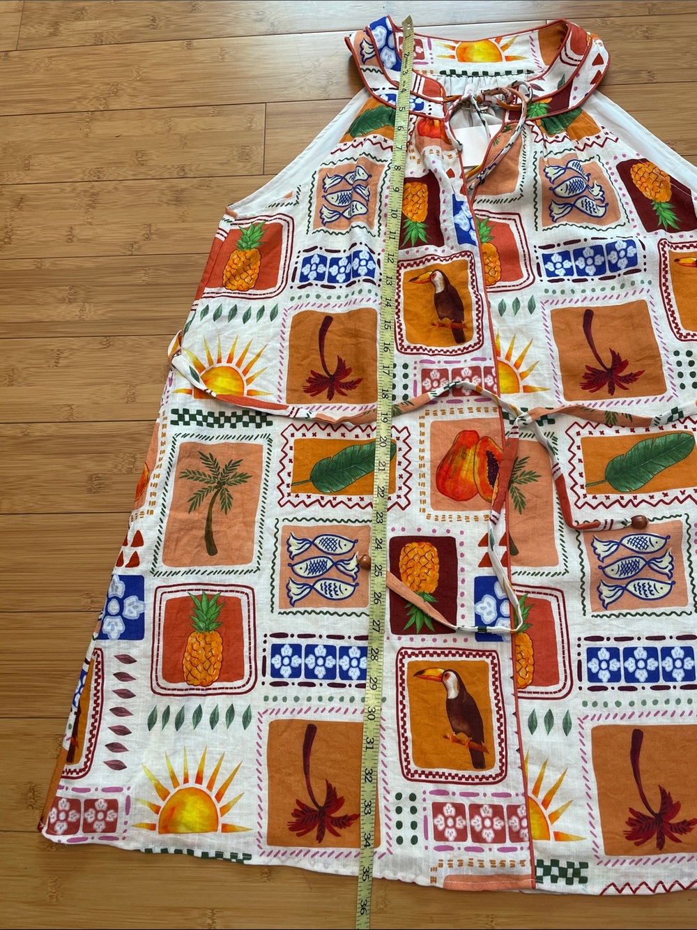 Ciebon Kyndra Grid Print Halter Dress Large Tropical Print Pineapple Toucans - Picture 13 of 14